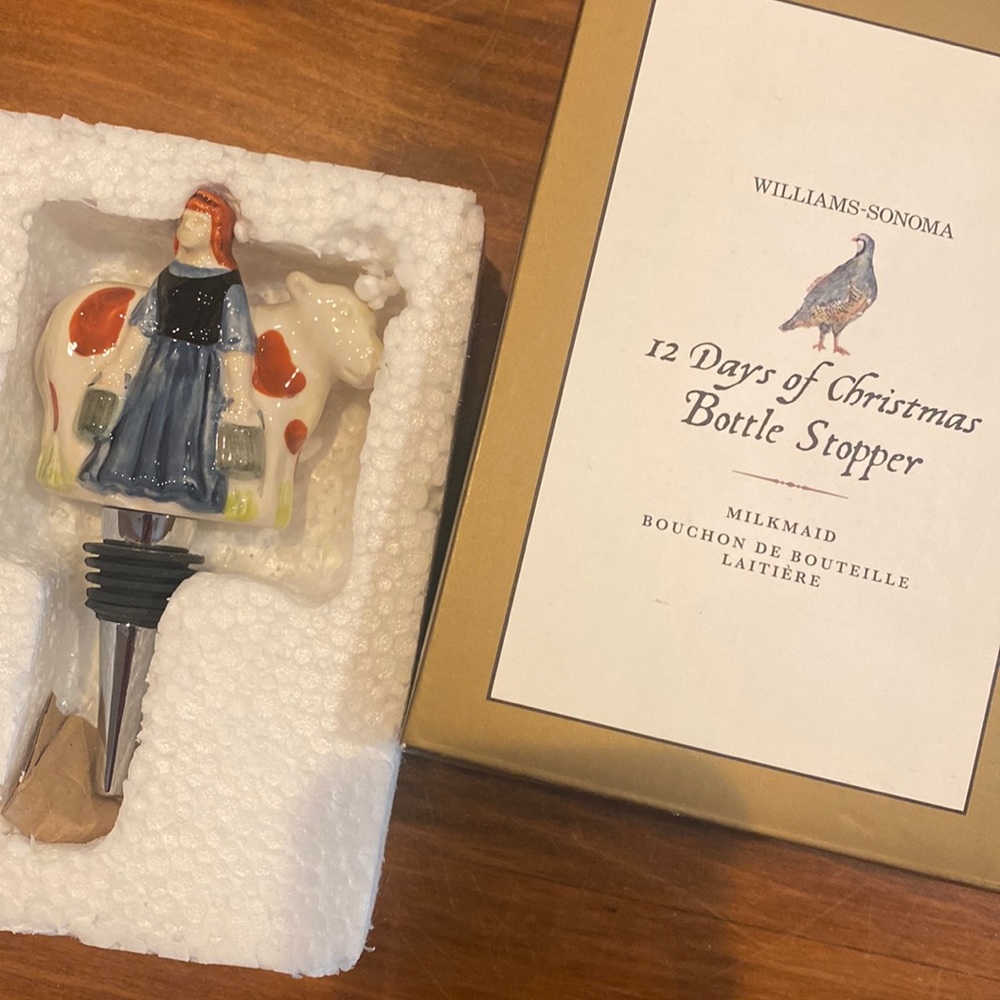NWT Williams Sonoma 12 Days Christmas Milkmaid Bottle Stopper Marc Lacaze Gift
